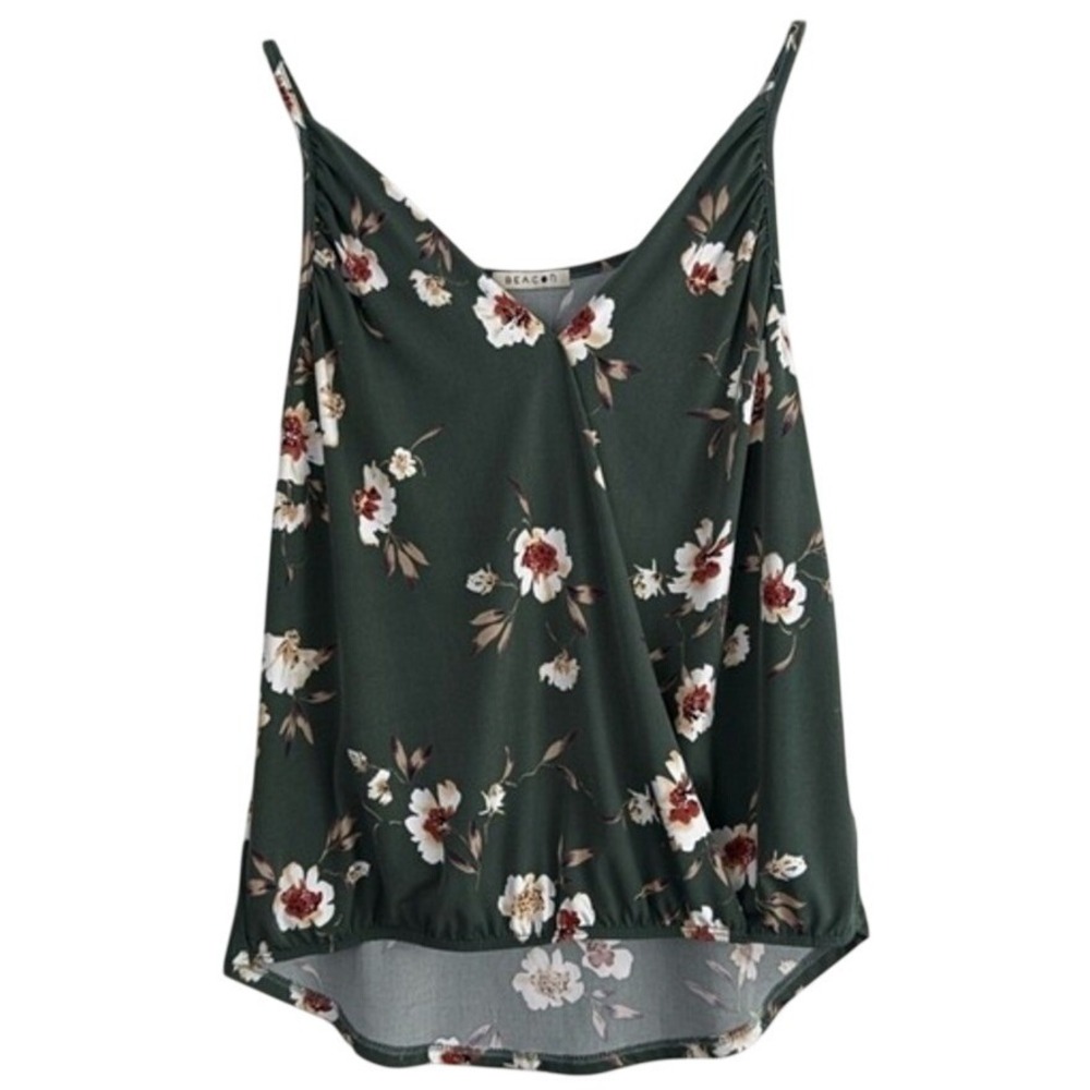 Beacon Green Floral Cami Adjustable Straps Camisole Top Size Small